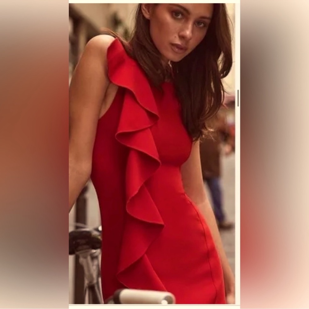 Cinq à Sept Red Ruffle Mini Dress